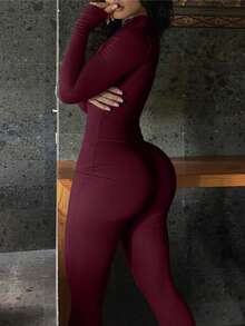 Bộ jumpsuit nữ Mystra kiểu dáng thường ngày, phối màu tương phản, có khóa kéo, màu sắc thanh lịch, thích hợp cho mùa xuân. - Màu Đỏ Sâu - Xem 8