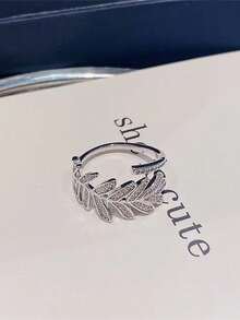 1 Peça Anel de Folha de Zircônia Cúbica Elegante e de Alta Qualidade, Ajustável para Mulheres, Adequado para Casamento e Eventos Formais