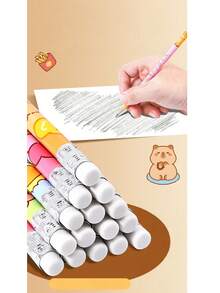 12 piezas de lápices de dibujo de dibujos animados lindos, aptos para exámenes, bocetos y dibujos, lápices HB con borradores - Multicolor - Ver 3