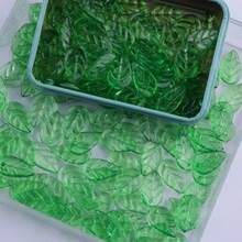 100Pcs Acrylic Green Leaf Beads, Transparent Leaves Beads Charms For Jewelry Making Necklace Earring Spring Plant DIY Crafts
