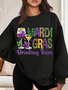 Mardi Gras Drinking Team Festive Sweatshirt Set For Women Party Outfit Carnival Costume Celebration Wear With Colorful Design And Fun Graphics Perfect For Mardi Gras Festival Events - màu đen - Xem 1