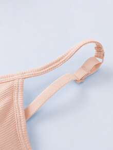 1 Áo hai dây gân màu trơn có đệm ngực dành cho nữ, áo ba lỗ ngắn thường ngày - Màu be - Xem 7