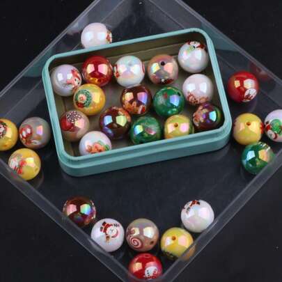 20pcs 16mm Mixed Color Christmas UV Coated Acrylic Beads - Iridescent Loose Beads For Jewelry Making, DIY Bracelets, Phone Chains & Handmade Crafts
