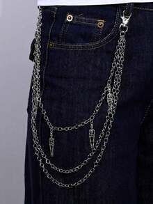 1 قطعة سلسلة بنطلون بتصميم جمجمة بنمط بانك متعدد السلاسل، إكسسوار شارع هيب هوب حاد - فضي - مشاهدة 2