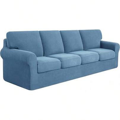 5 Piezas Juego de Fundas Elásticas para Sofá, Juego de Fundas para Sofá, Fundas para Cojines de Respaldo, Juego Protector de Muebles para Sofá Extragrande, Loveseat, Silla (Mediano, Azul Marino) - Decoración del Hogar