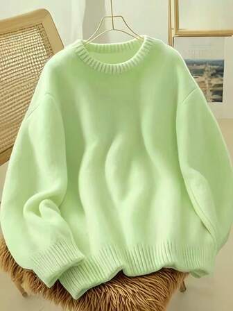 Women's Soft & Cozy Solid Color Knit Sweater Top, Casual Wear For Autumn