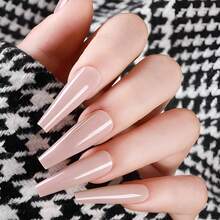 120pc Coffin Press On Nails Medium Length, Colored Long Ballerina Fake Nails Full Cover Acrylic French Tips False Artificial Fingernails Medium Coffin Presson Nails For Women FFgirls{Inchcolor_nameinch:InchNudeTaninch} - 裸色 - 查看 5