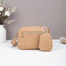 2 bolsos cruzados ligeros para mujer, con bolsa desmontable para el día a día, para ir de compras o al trabajo. - Caqui - Ver 1