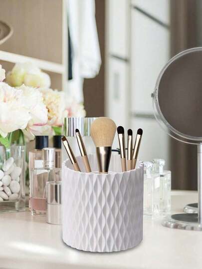 1 pièce Cartouche de rangement pour pinceaux de maquillage grande capacité à rotation 360°, style Ins Cartouche de rangement pour stylos de bureau pivotante, Cartouche de rangement pour rouge à lèvres, crayon à sourcils et pinceau à fard à paupières, convient pour le bureau, la coiffeuse, le lavabo, la chambre, le dortoir, le salon, les cadeaux de vacances