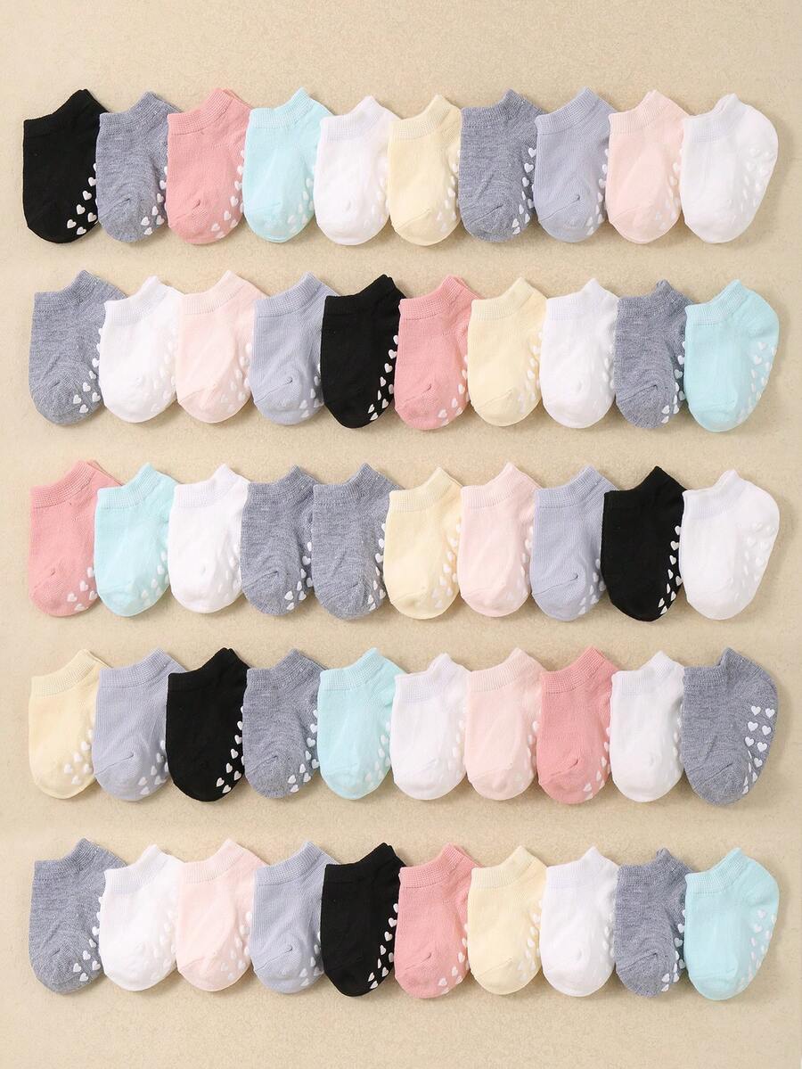 20/10/5 Pairs Cute Low-Cut Baby Socks, Comfortable Breathable Soft Elastic Anti-Slip Floor Socks, Infant Boat Socks With Non-Slip Function, Indoor Walking Socks. Heart, Pentagram, Small Footprint, Polka Dot Pattern Non-Slip Dot Design, Large Area Dots Help Baby Learn To Walk. Socks For Children, Newborn Essential, Baby Girl And Boy Stuff - Multicolor - View 1