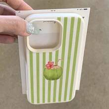 Summer Green Floral Coconut Tree Striped Design Phone Case For Iphone 16 Pro Max/14/16 Plus/15/13 Pro/12/11 - Stylish And Durable Protective CoverSuitable For IPhone 17 Air - White - View 4
