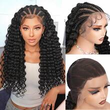 13X6 Braided Lace Front Wig, Synthetic Fiber, Instant Wear, Curly Wig, Women Pre-Plucked Natural Hairline, Deep Wave High Density Wig, Knot-Free Braided Wig (Braided Wig, 22 Inches) - Multicolor - View 1