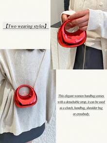 Mirror Acrylic Crescent Moon Box Handbag, Oversized Crescent Bag, Fashion Versatile Chain Shoulder/Crossbody Purse, Phone, Lipstick, Earphone Storage, Valentine's Day Gift, Comfortable And Fashionable, Stylish Handbag, Personalized Gift Choice, 2025 Accessory, Fashionable Style Suitable For All Occasions, Affordable Luxury Feel, Rebellious Party Bag, Perfectly Suitable For Parties, Weddings, Balls, Dinners/Banquets, Elegant Ladies Bag, Party Bags,Perfect For Party Wedding Prom Dinner/Banquet Matching With Holiday Party Dress Evening Dress & Sequin Dress Can Be Used As Valentine's Day, Thanksgiving, Halloween,Christmas Gift. - 紅色 - 查看 5