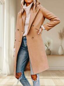 Women's Double Breasted Pea Coat Notched Lapel Wool Blend Long Winter Overcoat