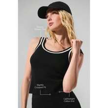 Alo Yoga Tennis Club Sweater Knit Tank - Black/Ivory |  | Pilates Set - Black/Ivory - View 2