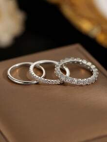 3件套立方氧化锆戒指套装，女士婚礼派对日常百搭首饰，适合作为礼物送给妈妈或爱人 - 優雅戒指3套組 - 查看 5