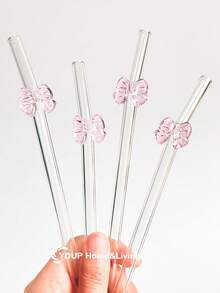 1/2/4/5/6/8Pcs Cute Cartoon Glass Straws With Pink Hert Charms,For Water Cup,Shatter Resistant And Reusable Clear Glass Drinking Straws With Cleaning Brushes, For Cold Drinks, Milk Tea, Coffee, Juice, Smoothies, Kitchens, Restaurants, Cocktail Parties, Back-To-School, Girlfriends/Boyfriends, Parents, Friends, Holiday Supplies,New Year, Valentine's Day.