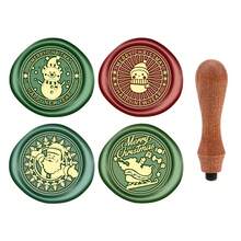Wax Seal Set With Rosewood Handle, Featuring Brass Stamp Heads Inscribed With "MERRY CHRISTMAS" And "HAPPY NEW YEAR." Includes Designs Of Snowmen, Santa Claus, And Christmas Sleighs. Vintage-Style Removable Wooden Handle. Ideal For Sealing Christmas And New Year Invitations And Gift Packaging.