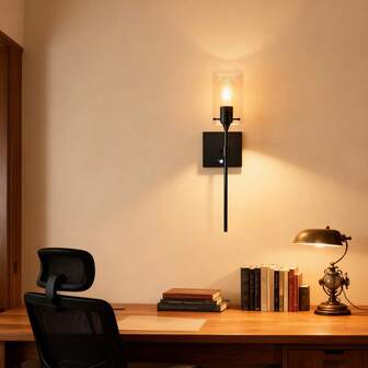 Nordic-Style Rechargeable Wall Lamp, Black, 52cm, Indoor Rechargeable, White And Warm Light, Wrought Iron And Glass, Touch-Sensitive Wall-Mounted, Suitable For Living Rooms, Bedrooms, Hallways, And Farmhouses.