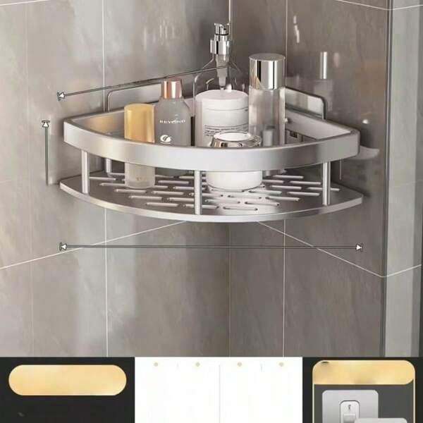 Space Aluminum No-Drill Bathroom Single-Tier Shelf, Triangle Toilet Wall-Mounted Vanity Organizer Rack