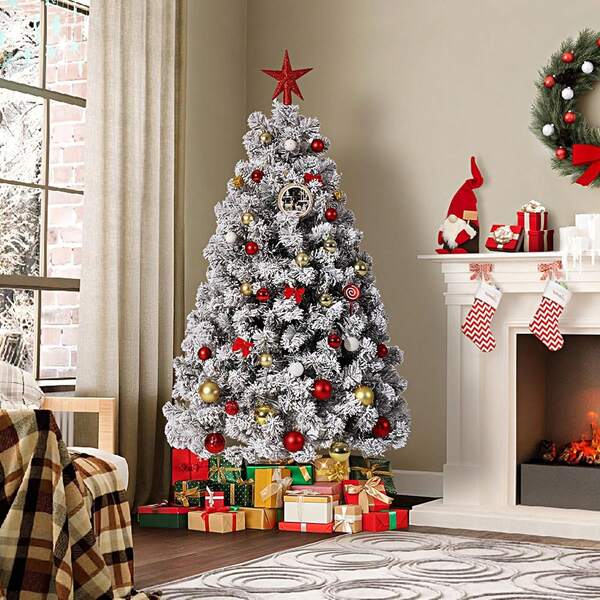Árbol de Navidad artificial de 120 cm/180 cm, abeto blanco con copos de nieve, árbol de Navidad artificial simulado con efecto de nieve para decoración navideña.
