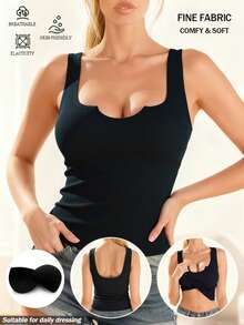 Casual Minimalist Versatile Women Sleeveless Wide Strap Tank Top, Stretchy Knit Camisole, Sexy Aesthetic Crop Top