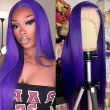 13X4 Long Straight 26 Inch Dark Purple Lace Front Wig Lace Front Synthetic Wig Pre-Plucked Hairline Halloween Wigs Heat Resistant Fiber Hair Silky Straight Wig For Women Cosplay Party Daily Use - 紫色 - 查看 1