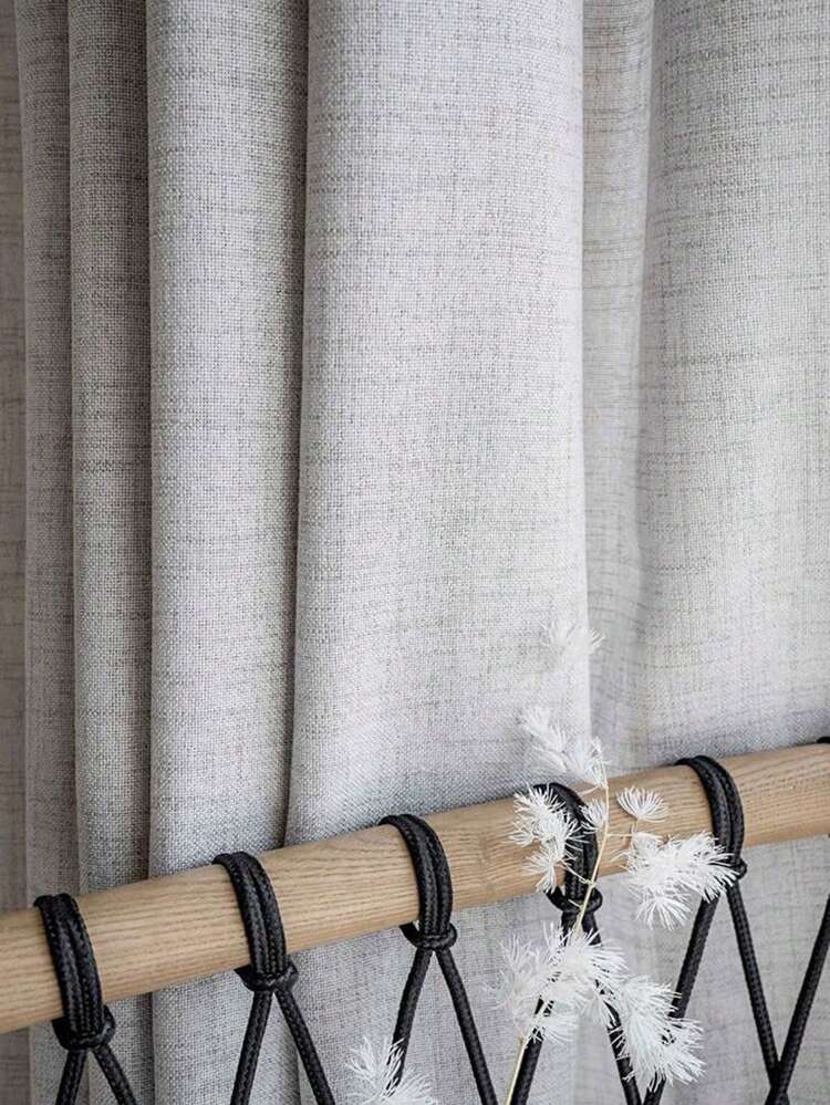 1pc Gray Japanese Style Minimalist Linen-Like Sheer Curtain, Translucent Bedroom Living Room Natural Wood Tone Linen Voile Curtain Panel - Grey - View 1