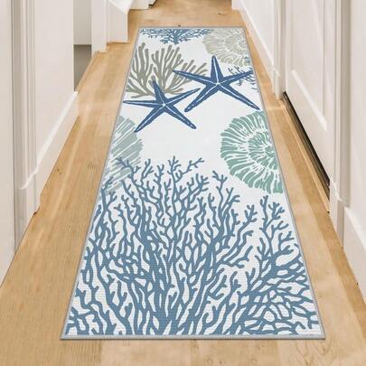 Halloween, Christmas And Thanksgiving Decorative Rug 2 Sizes Available, Coastal Runner Rug Nautical Kitchen Hallway Rugs Beach Themed Non-Slip Indoor Floor Mat Machine Washable Rugs Carpet For Bathroom Living Room Bedroom Laundry Room Entryway, Blue