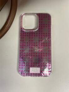 粉色格子图案可爱硅胶手机壳，适用于 16 Pro Max/17/12/14 Pro/15 Pro Max/13/XS Max，简约防震全包保护 - 粉色 - 查看 12