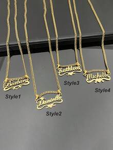 Customized Dainty Nameplate Necklace, Custom Name Stainless Steel Necklace, Personalized Nameplate, Golden Love Gold Name Necklace, 18K Gold Filled Name Necklace,Suitable For Women, Personalized Gift For Friends, Couples And Family, Special Design Birthday Gift Jewelry Gold Stylish,Fall Fashion,Vintage,Unisex,Simple,Casual,Hipster,Goth,Punk Custom,Personalized,Unique Ideal Gifts For Her Her,Boyfriend,Girlfriend,Dad,Mom,Family,Friends,Pets,Son,Daughter,Grandparents For Anniversaries,For Valentine's Day,For Mother's Day,For Birthdays,For Graduation,For Father's Day,For Weddings,For Daily Wear,For Party,For Prom - 彩色 - 查看 4