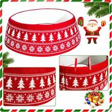 Collar de árbol de Navidad de punto para árboles de 5-9 pies falda de árbol ajustable de 23-30 pulgadas con copo de nieve y patrón de árbol de Navidad cubierta decorativa de base de Navidad rojo - Blanco - Ver 7