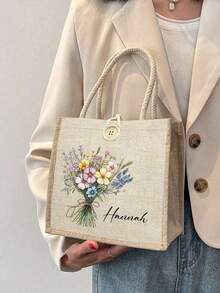 Personalisierte Leinen-Segeltuch-Handtasche, individuelle Tragetasche, Individualisierung Handtasche, tragbare Lässig-Aufbewahrungstasche, multifunktionale Einkaufstasche, faltbar, großes Fassungsvermögen, einfach, leicht, personalisiert, mit Knopfverzierung, Schultertasche, Lunchpaket, Schultasche, für Hochzeit, Geburtstag, Strand, Urlaub, Einkaufen, täglichen Gebrauch, ein tolles Geschenk für Frauen, Mütter, Lehrer, Freunde, Brautjungfern, Studenten, Weihnachten, Valentinstag, Erntedank, Lehrertag