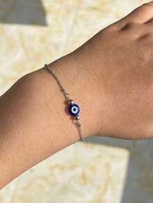 1 pieza Pulsera delicada de mujer con ojo azul del mal - Oro amarillo - Ver 1