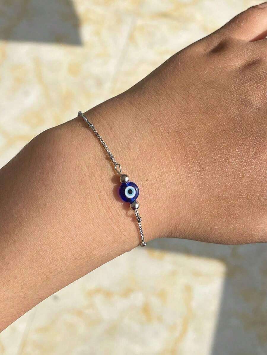 1 pieza Pulsera delicada de mujer con ojo azul del mal - Oro amarillo - Ver 1