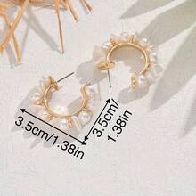 2pcs Elegant Bohemian Style Handmade Woven Baroque Pearl Hoop Earrings, Australian White With Golden-Tone Accents - Ideal For Daily Dresses, Beach Parties & Banquets - 白色 - 查看 5