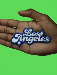 1PC Los Angeles Sparkle Script Patch White/Blue Baseball Sports Embroidered Iron On