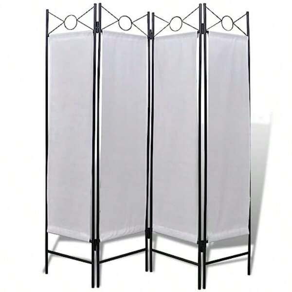 Iron And Non-Woven Fabric 4-Panel Room Divider - Foldable Privacy Screen - 160 X 180 Cm - White And Black Design