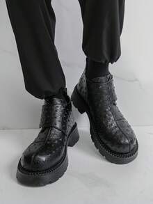 Botas Derby de Sola Grossa Masculinas, Botas de Motocicleta Estilo Punk, Preto