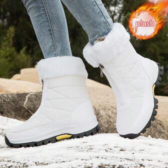 Plus Size Women's Casual Fashion Waterproof Rubber Rain Boots, Warm Thermal Lined Snow Boots For Outdoor Activities, Skiing, Expedition, Patrol