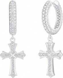 KRKC&CO Aretes Hombre de Oro, Aretes de Cruz, Arracadas de Plata S925 Oro Blanco, 15mm Pendientes, Regalos Dia Del Padre, Joyería de Mujer y Hombres,26730262 - Rojo violeta - Ver 1