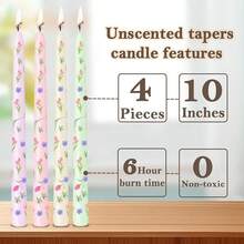 10 Inch Print Taper Candles Set Of 4 Unscented Less Long Tall Cone Candle For Mother's Day Beach-Themed Decor Relaxation And Meditation{Inchcolor_nameinch:InchTulipsinch,Inchsize_nameinch:Inch10Inch-4Countinch} - Tulips - 查看 4
