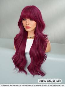 AKAKO Tóc giả màu tím đỏ sóng dài cho nữ, tóc giả tổng hợp gợn sóng có mái, tóc giả sợi chịu nhiệt trông tự nhiên, tóc giả hóa trang thời trang cho tiệc Halloween, vũ hội hóa trang, lễ hội âm nhạc & lễ hội hóa trang 26 inch - Màu đỏ tím - Xem 3