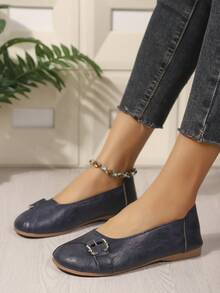 2026 New Casual Slip-On Loafers, Low-Top Round Toe Comfortable Versatile Flat Shoes For Women, Fashionable - Blue - View 1