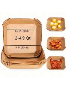 100pcs  Disposable Air Fryer Liners (6.3''), Square Paper Air Fryer Liner Pots, Paper Basket Bowls, Baking Trays, Oven Accessories, Baking Tools, Kitchen Gadgets, Kitchen Accessories - Brown Blocks - 100 - View 3