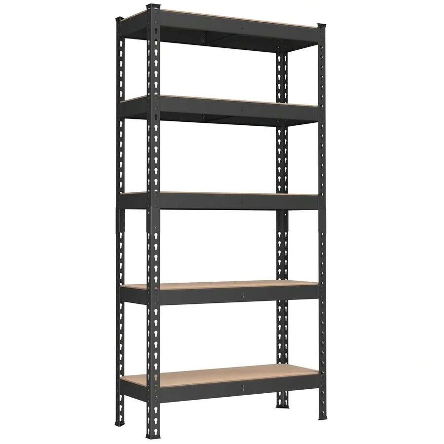 SONGMICS Estantería de 5 Niveles, Estantería de Almacenamiento, Montaje sin Tornillos, Estantes Ajustables, 30 x 75 x 150 cm, Negro - Negro ahumado - Ver 1