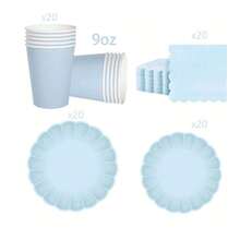 10pcs/20pcs/40pcs/50pcs, Blue Scalloped Paper Plates,Cups And Napkins Set,Fan Shaped Paper Plate 9 Inch 7 Inch Shell Edge Disposable Dinner Tray Paper Cup Paper Towel Birthday Wedding Party Decoration (Light Blue) Mother's Day Gift Wedding Birthday Party Supplies Daily Picnic Camping Tray - Blue - View 13