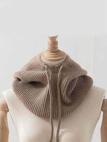 1pc Unisex Wool Blend Knitted Balaclava Hat, Warm & Soft Beanie Cap With Drawstring, Adjustable Neck Warmer For Autumn/Winter