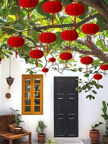 3/4/5厘米迷你红色植绒灯笼 - DIY吉祥挂饰，金色点缀，适用于婚礼、春节庆祝活动、户外装饰、植绒迷你灯笼婚礼装饰、户外悬挂饰品、新年春节装饰、乔迁装饰 - 彩色 - 查看 6