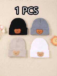 Juego de 4 pares de gorros de invierno cálidos con decoraciones de osos lindos para bebés y niños pequeños, gorros de punto para nieve aptos para bebés niños y niñas de 0 a 3 años.